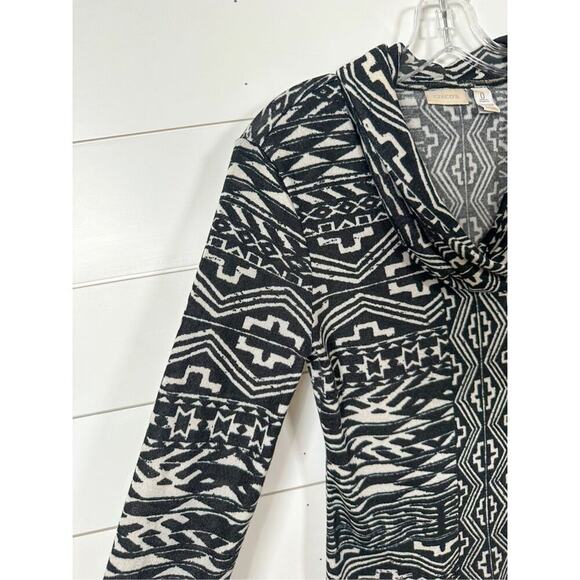 Chico's Women's Cowl Neck Aztec Print Knit Long Sleeve Top Black White Small - Picture 6 of 10